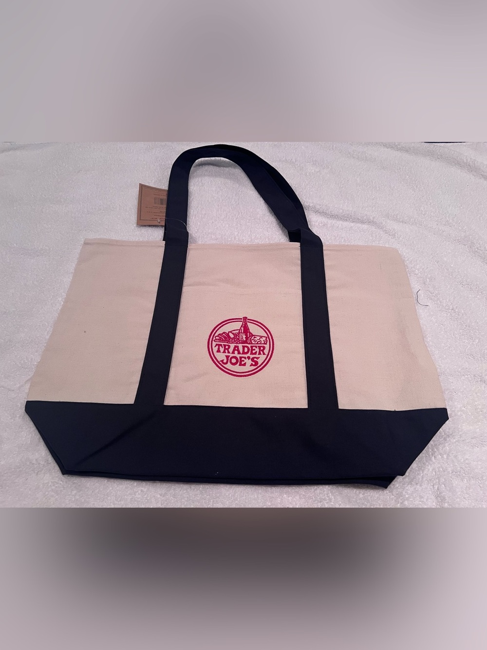 Trader Joe’s Reusable Canvas Tote Bag Navy & Natural NWT